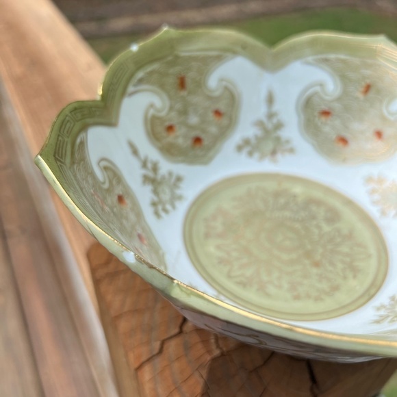Decorative Bowl Andrea By Sadek Asian Design 3" X 5" Green Gold Trim Japan - Picture 8 of 10